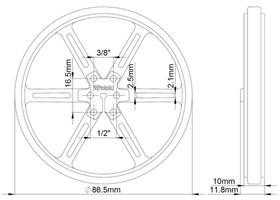 Mechanical drawing of Pololu wheel 90x10mm without tire